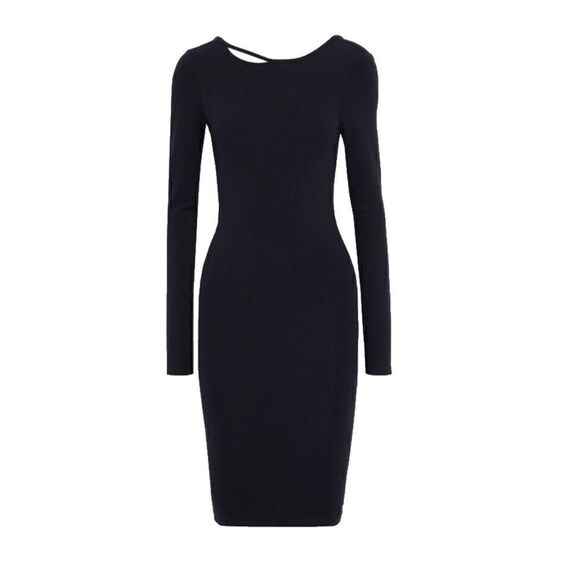 ⭕️ HELMUT LANG Body-Con Dress Black V Back Midi Long Sleeves M/L - Picture 1 of 9